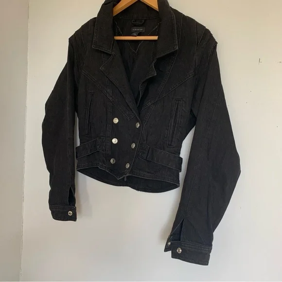TOPSHOP BLACK DENIM BIKER JACKET - Picture 4 of 9